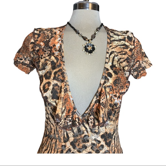 Leopard Semitransparent Brown Orange and beige Colours  Mini Dress Size M - Picture 13 of 16
